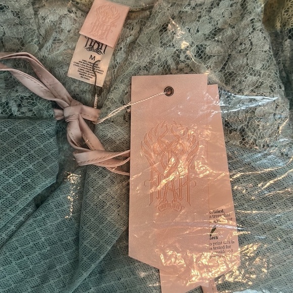 We Are HAH Kim On Lace Boho Ruffle Top Blue Green Size M - Picture 7 of 9